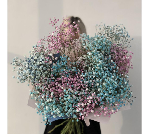 Букет из розовой и голубой гипсофилы