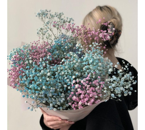 Букет из розовой и голубой гипсофилы